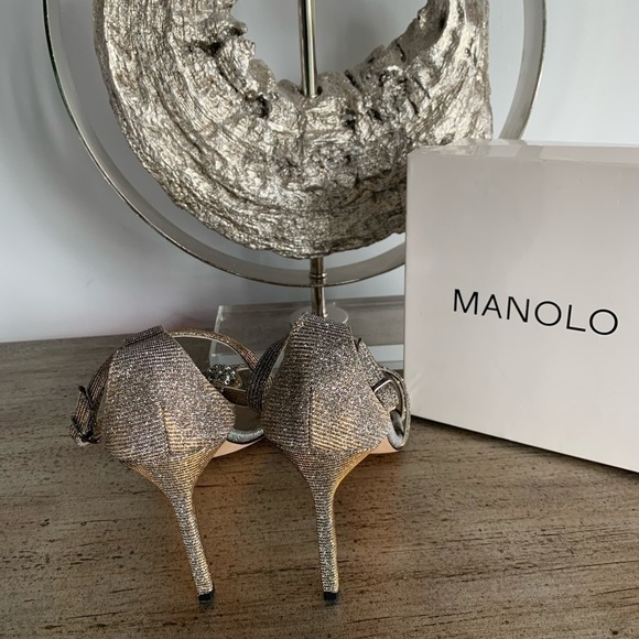 Manolo Blahnik Dixie Metallic T-strap Sandals - Picture 13 of 13